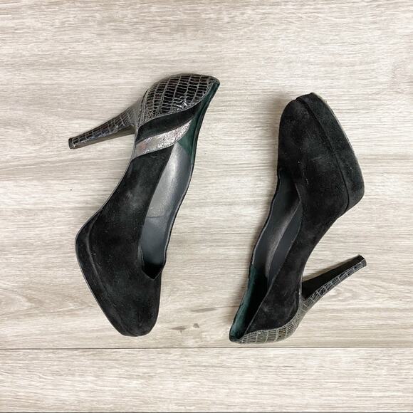 Gunmetal Made in Italy Suede & Leather Heels Black 37 - Picture 2 of 8
